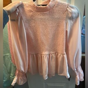 Francesca’s Mi Ami Pink Ruffle Puffy Sleeve Blouse